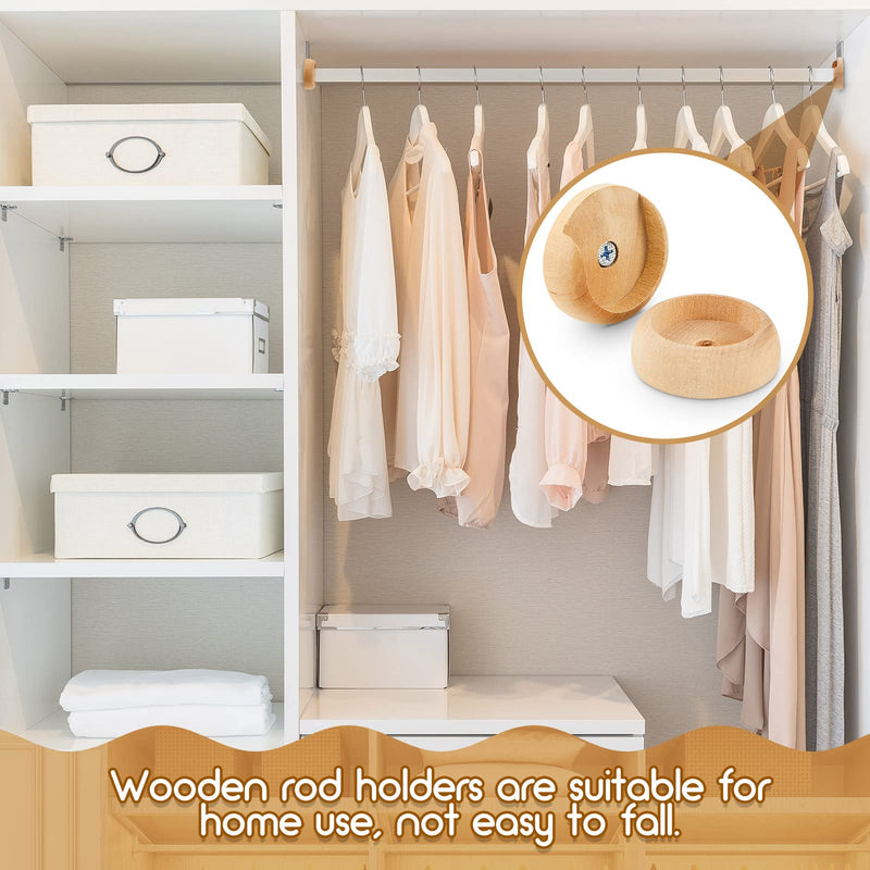 4 Packs Wooden Closet Rod Holders Rod Holder Closet Pole Socket Closet Rod Holder for Closet Rod Wardrobe Hallway Bathroom Clothing Store, 1-3/8 Pole - NewNest Australia