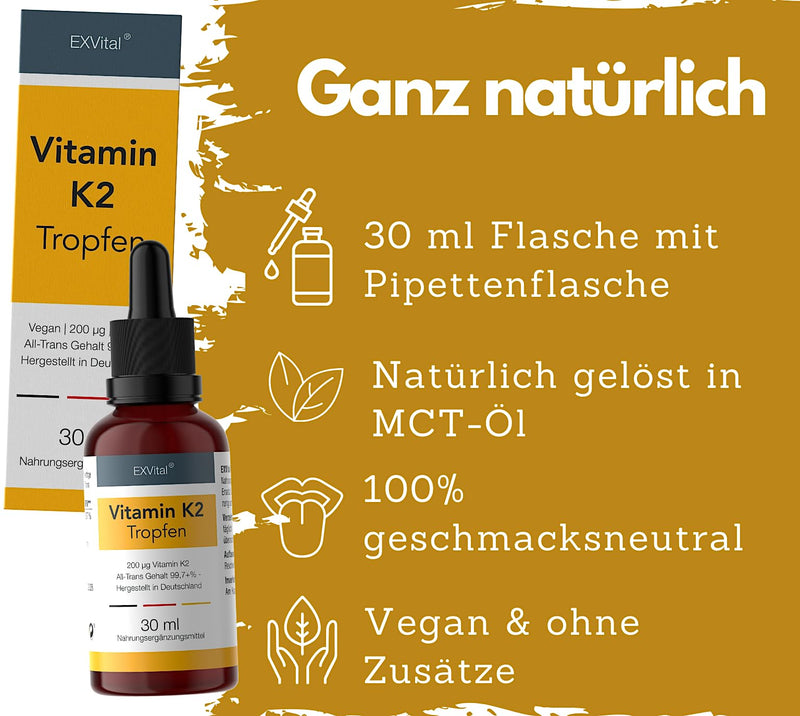 Vitamin K2 MK-7 from EXVital -200µg per daily dose - All-Trans (99.7+%) - 1020 drops (30ml) - Vegan - High dosage & Made in Germany - NewNest Australia