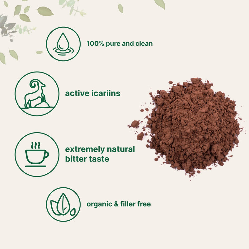 Maximum Strength Organic Pure Horny Goat Weed with Active Icarrins for Men and Women, 100 Grams, Organic Epimedium Powder for Energy and Immune System Booster, Filler Free and Vegan Friendly - NewNest Australia