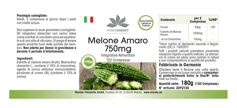 Bitter melon 750mg - high dose - vegan - 120 tablets - with chrome | HERBADIREKT by Warnke vital substances - NewNest Australia