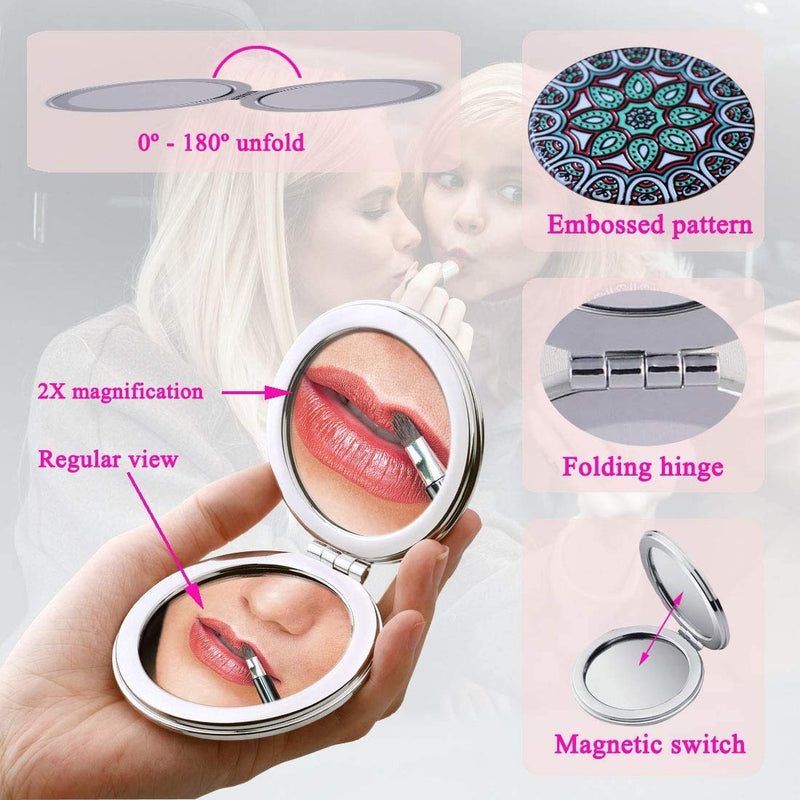 Beaufy Small Travel Magnifying Makeup Pocket Purse Mirror Set Round Handheld Mini Foldable Handbag Compact Mirrors 1x 2x Magnification Portable Embossed Mandala Gift for Girls Men Women Kids Pack of 6 - NewNest Australia