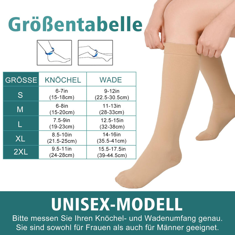 Evolyline Medical compression stockings for women and men, 20-30 mmHg, calf closed toe area, support stockings, compression socks, thrombosis stockings, graduated support for varicose veins edema, beige XL - NewNest Australia
