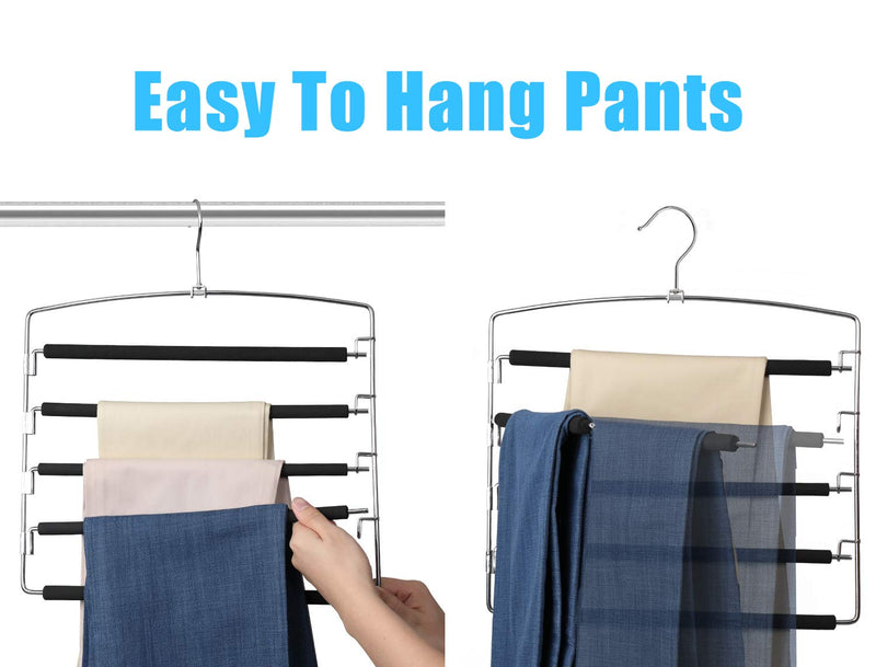 NewNest Australia - Meetu Pants Hangers 5 Layers Stainless Steel Non-Slip Foam Padded Swing Arm Space Saving Clothes Slack Hangers Closet Storage Organizer for Pants Jeans Trousers Skirts Scarf Ties Towels (1 Pack) 