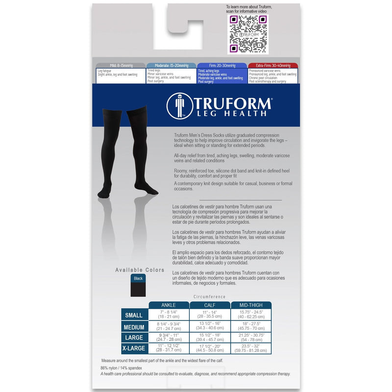 Truform Compression Socks, 20-30 mmHg, Men's Dress Socks, Thigh High Over Knee Length, Black, Small Small (1 Pair) - NewNest Australia