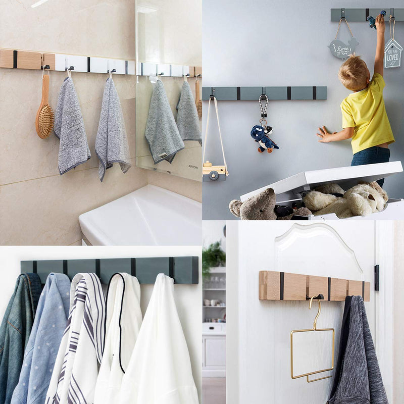 NewNest Australia - Wooden Wall Mounted Folding Rack, Modern Wall Floating Coat Hook Rack Space-Saving Coat Hanger for Coats, Hats, Scarves, Key (Wooden 5 Hooks) Wooden 5 Hooks 