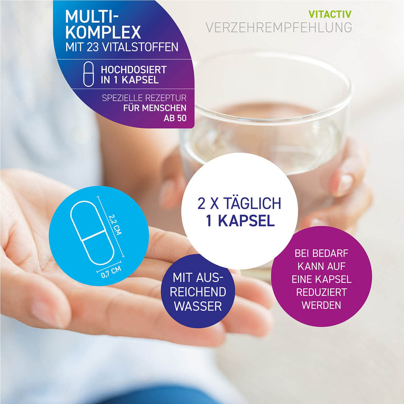 Vitactiv Multi 50 Plus Multivitamin Complex For People From 50 - Vitamins, Minerals, Trace Elements - Vitamin B, C, E, K, D, Magnesium, Calcium, Zinc - High Dosage, Hormone-Free, No Iodine - 60 Capsules - NewNest Australia