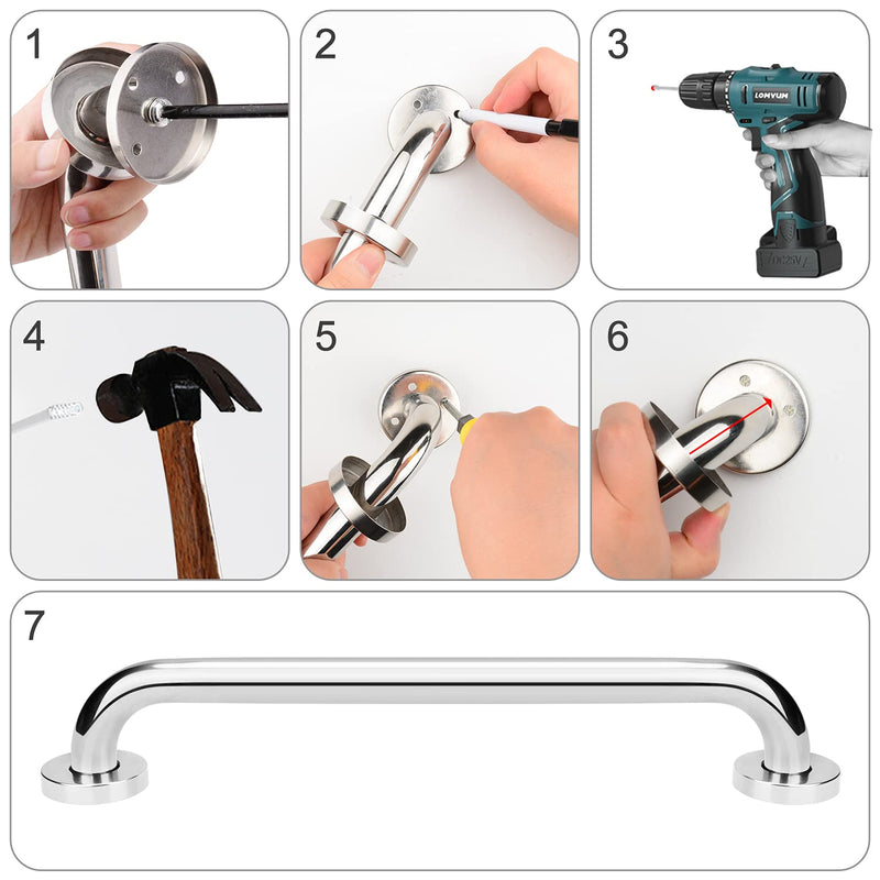 supregear Bathroom Grab Bar Rail, 40 cm 304 Stainless Steel Bathroom Handle, Safety Handle, Indoor/Outdoor Auxiliary Handle for Kitchen Bedroom Bathtub, Shower and Steps - NewNest Australia