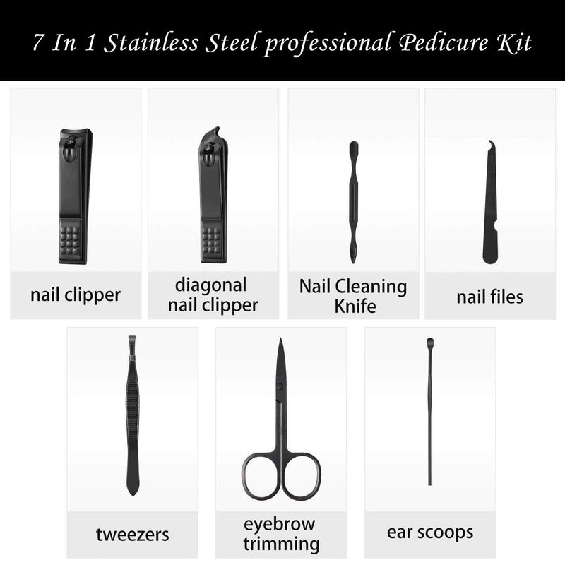 Nail Clipper Manicure Set, 7 In 1 Stainless Steel Professional Pedicure Kit Nail Scissors Grooming Kit with Black PU Leather Case for Travel & Home Use (Red Leather) red - NewNest Australia