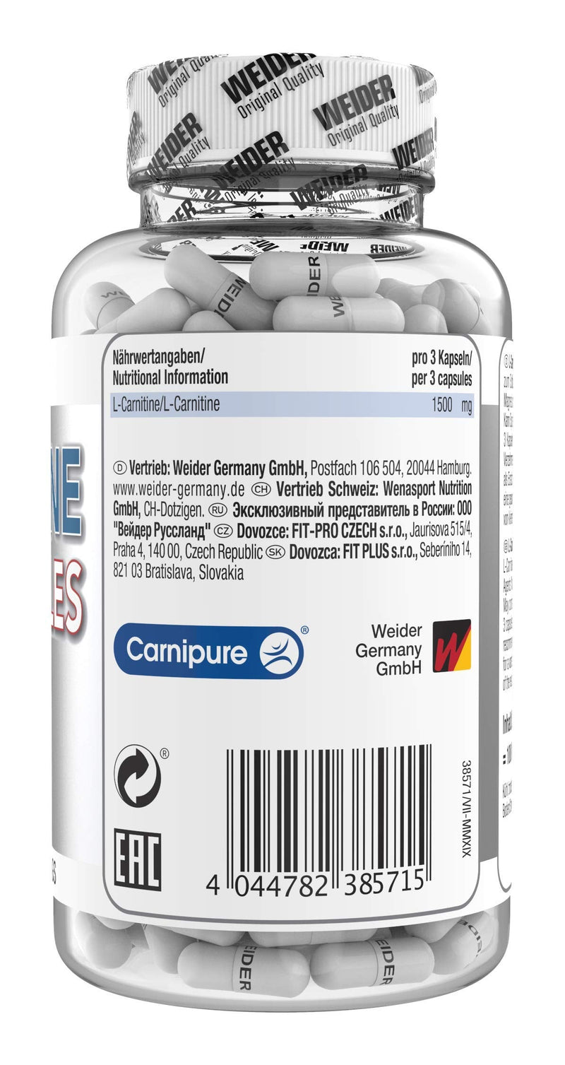 Weider L-Carnitine Capsules In High Doses With 100% Carnipure Brand Raw Material, The Body'S Own Nutrient Involved In Fat Metabolism, Premium Quality, 100 Capsules For The Diet Phase - NewNest Australia