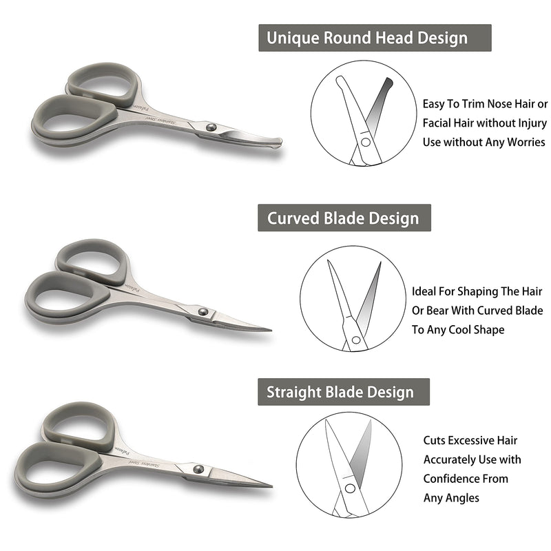 Pafason stainless steel mustache scissors, beard scissors, facial nose hair scissors with safety cover and premium leather case - NewNest Australia