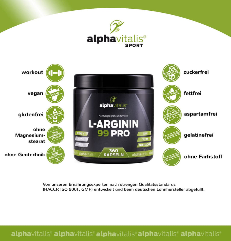 High-dose vegan L-arginine capsules - 360 capsules - vegetable arginine base with 99% active ingredient, dosed like L-arginine 4500 HCL! Best quality from Germany - NewNest Australia