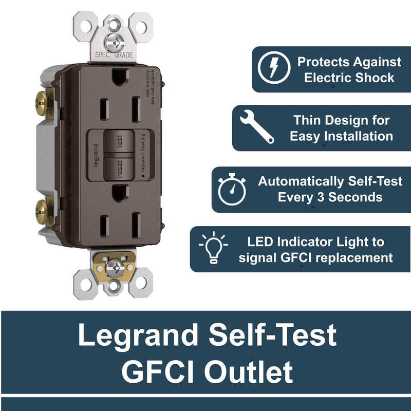 Legrand radiant Self-Test GFCI Outlet, Brown, 20 Amp, 2097CCD12 - NewNest Australia