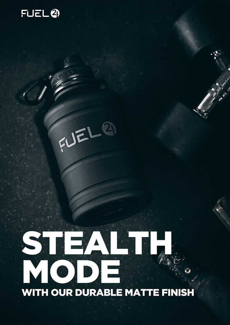 Fuel24 Stainless Steel Jug - 1.3 or 2.2 Litre Water Bottle - Extra Strong, BPA Free, Leak Proof - Large Gym Sports Bottle, 1.3L, 2.2L, Metal Bottle - Colour Options Stealth - NewNest Australia