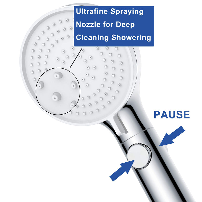 YOO.MEE High Pressure Handheld Shower Head w/Ultrafine Water Spraying for Deep Cleaning Showering,w/Water Pause Setting, w/Anti-twist Flexible Hose, Ajustable Bracket,Chrome - NewNest Australia