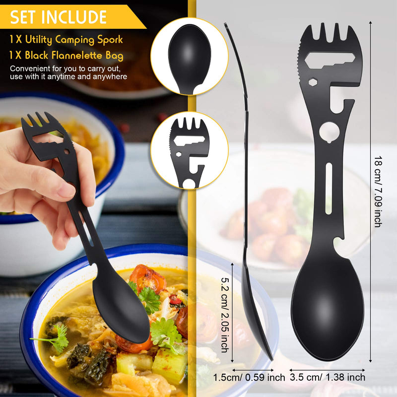 Utility Camping Spork Functional Spork Stainless Steel Spork Outdoor Spoon Fork Bottle Can Opener 10 Functions 1 Design for Travel Eating Tool Easy to Store Cloth Case (Black) Black - NewNest Australia