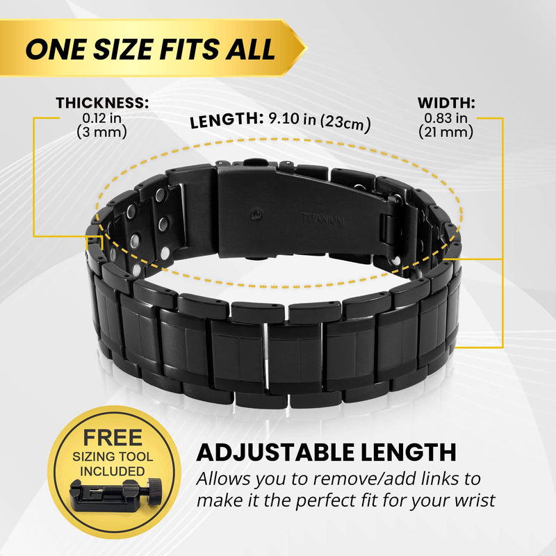 Magnetrx Titanium Magnetic Bracelet For Men With Triple Strength - Magnetic Bands With High-Quality Folding Clasp And Adjustable Length With Sizing Tool (Black) - NewNest Australia