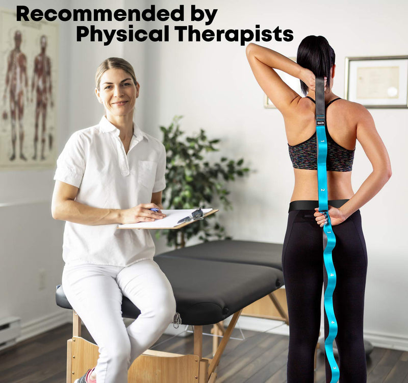 Stretching Strap with Loops for Physical Therapy, Yoga, Exercise and Flexibility - Non Elastic Fitness Stretch Band + Exercise Instructions & Carry Bag by CTRL Sports 10 Loops - Blue - NewNest Australia