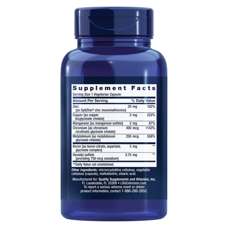 Life Extension Only Trace Minerals - A Daily Dose of Zinc, Chromium, Boron, Vanadyl sulfate & More – For Healthy Immune Function & Well-Being -Non-GMO, Gluten-Free - 90 Vegetarian Capsules Standard Packaging - NewNest Australia