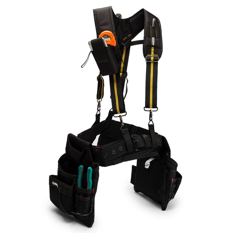 Melo Tough Padded Suspenders/Tool Belt Suspenders with phone holder Tape Holder Pencil holder Adjustable Straps, suspenders Loop heavy duty work for carpenter electrician work Suspension Rig X back - NewNest Australia