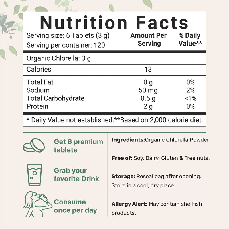 Organic Chlorella Tablets, 3000mg Per Serving, 720 Tabs, 4 Months Supply, Broken Cell Wall, Rich in Vegan Protein & Vitamins, No Filler, No Additives & Non-GMO | Pure Green Algae Superfood 720 Count (Pack of 1) - NewNest Australia