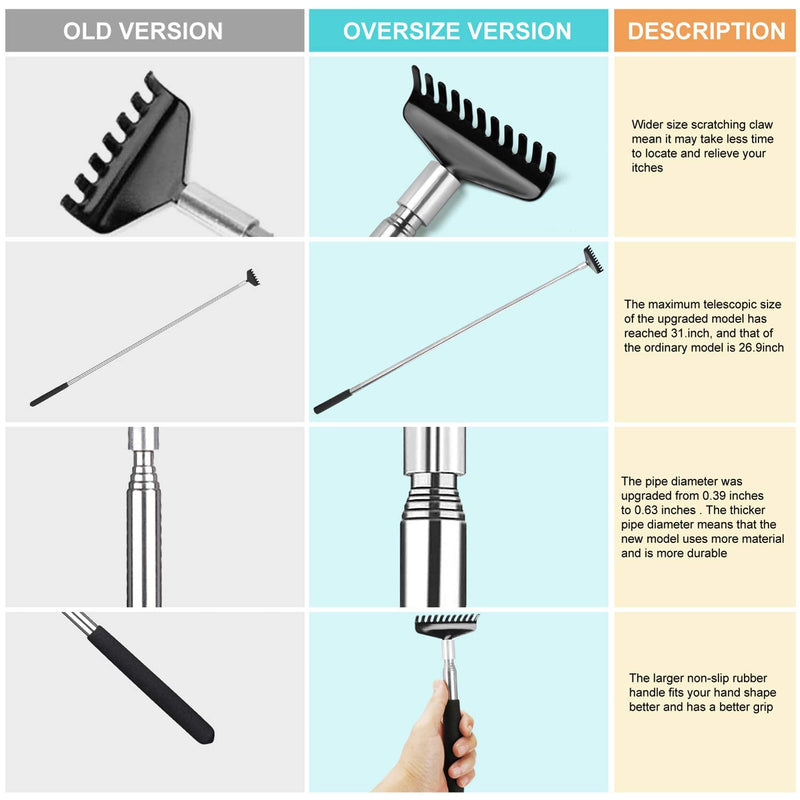 Oversized Portable Extendable Back Scratcher, Upgraded Metal Stainless Steel Telescoping Back Scratcher Tool with Canvas Carrying Bag (Black) - NewNest Australia