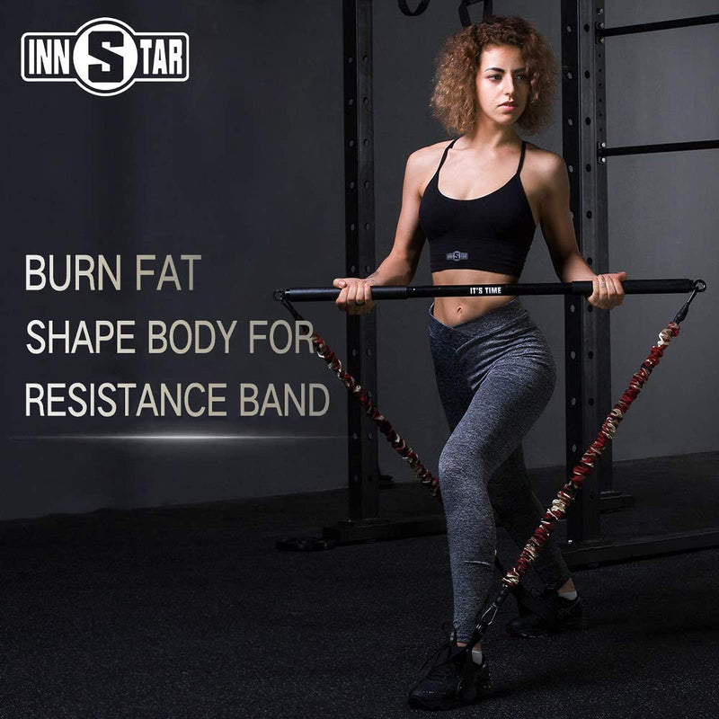 Innstar Resistance Bands Bar Exercise Bands Attachment 96Cm Black Maximum Load 362Kg For Home Fitness Training Full Body Training Power Lifting Fitness Bar Non-Removable Bar Black-96Cm - NewNest Australia