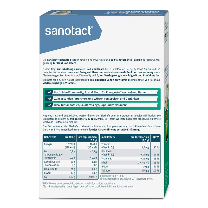 Sanotact Brewer'S Yeast Flakes ‚ 100 G Natural Brewer'S Yeast Flakes ‚ With Biotin And 6 B Vitamins For Skin Hair Nails ‚ Ideal As Vegan Parmesan, For Cooking, Seasoning, Etc. - NewNest Australia