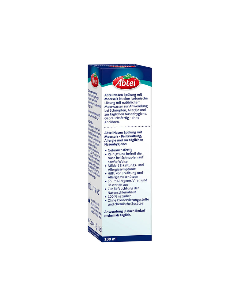 Abtei nasal rinse with sea salt - ready to use and 100% natural - with sea water - for colds, allergies and for daily nasal hygiene - 100 ml 100 ml (pack of 1) - NewNest Australia