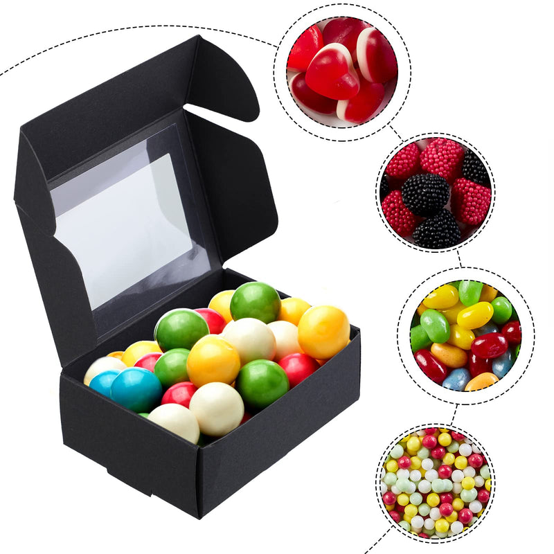 Zonon 30 Pieces Mini Kraft Paper Box with Clear Window Craft Cardboard Present Box Present Packaging Box for Favor Treat Bakery Candy, 3.34x2.36x1.18 Inch (Pack of 30) Black 3.34x2.36x1.18 Inch (Pack of 30) - NewNest Australia