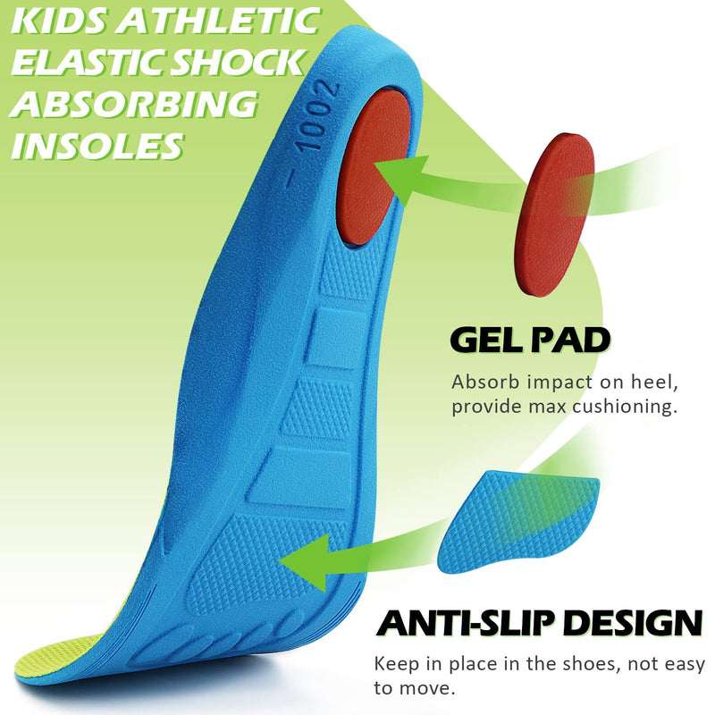 Ailaka Kids Orthotic Athletic Elastic Shock Absorbing Insoles, Comfortable Arch Support Gel Cushion Sports Inserts for Children, Green, Junior UK 1.5-3.5 / EU 33-37 1.5/3.5 UK - NewNest Australia