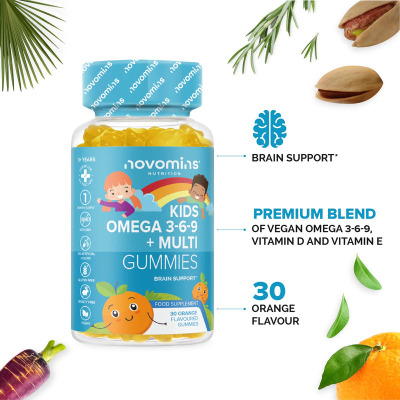 Kids Omega 3 6 9 Gummies – Kids Multivitamin E & D - Vegan - 1 Month Supply – Chewable Childrens Omega 3 6 9 Supplement – Plant Based Alternative to Fish Oil – Kids Vitamins by Novomins - NewNest Australia