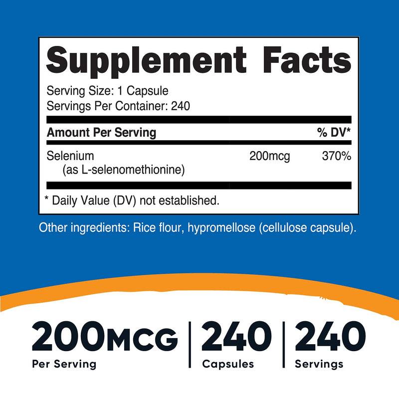 Nutricost Selenium 200mcg, 240 Vegetarian Capsules, Non-GMO, Gluten Free L-Selenomethionine 240 Count (Pack of 1) - NewNest Australia