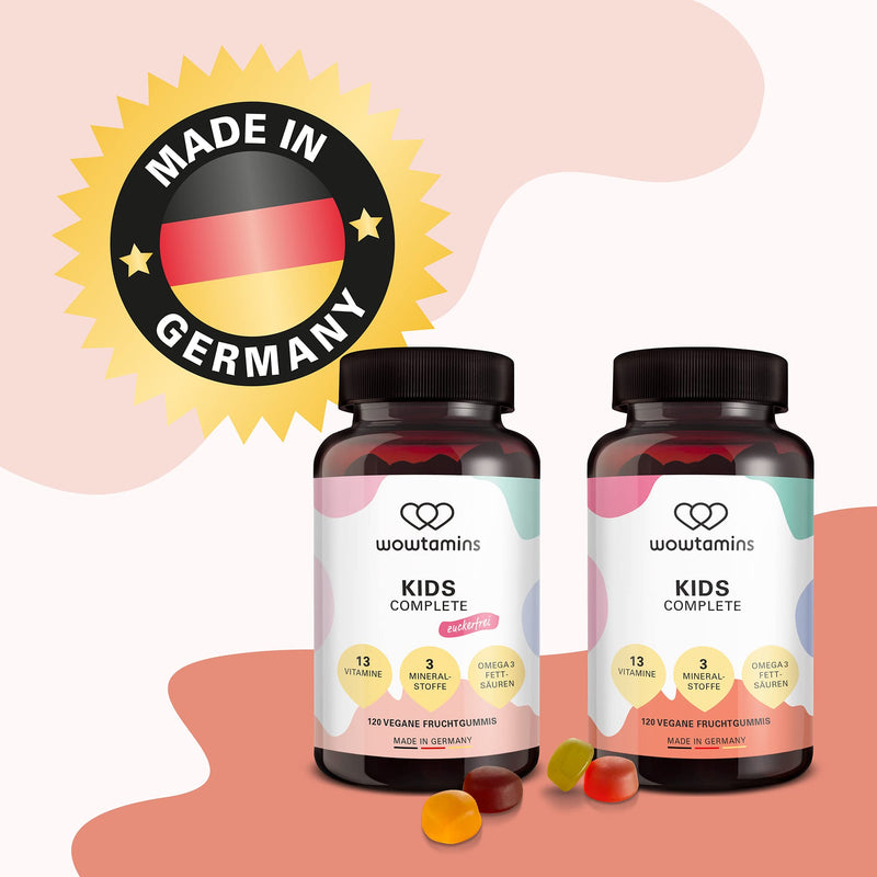 wowtamins KIDS Complete sugar-free, delicious multivitamin as fruit gums with Omega 3s for children (120 pieces) - vitamin C, D3, K2, B12, zinc & more (sugar-free, pack of 1) 120 pieces (pack of 1) - NewNest Australia