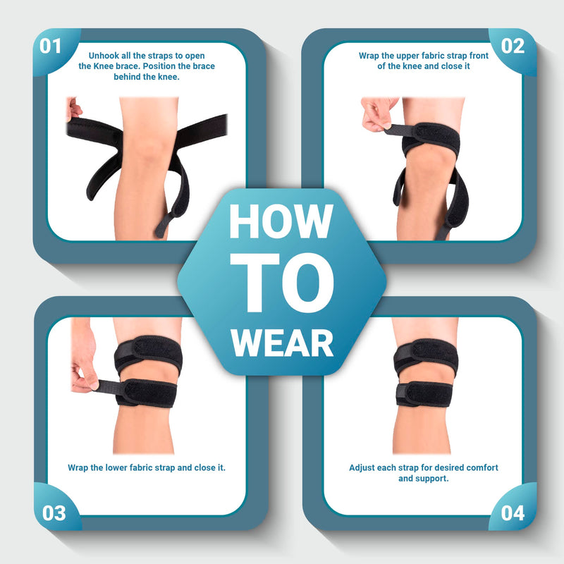 360 RELIEF - Patella Tendon Knee Support Double Strap Brace | Joint Pain, Arthritis, Meniscus Tear, Tendonitis, Running, Ligament Injury | Black for Men and Women with Mesh Laundry Bag | One Size - NewNest Australia