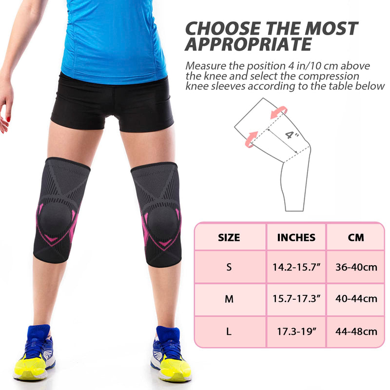 Ruilala Knee Support Adjustable Knee Brace 2 Pack for Men Women Anti Slip Compression Knee Sleeve for Meniscus Tear, Arthritis, Tendinitis, Ligament Injury, Weight Lifting, Sports (Rose, M) Rose - NewNest Australia