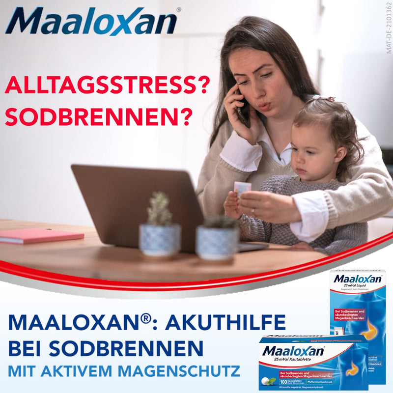 Maaloxan® 25 mVal suspension, oral suspension, 50 x 10 ml, with algeldrat and magnesium hydroxide, for heartburn and acid-related stomach problems, 50 pieces (pack of 1) - NewNest Australia