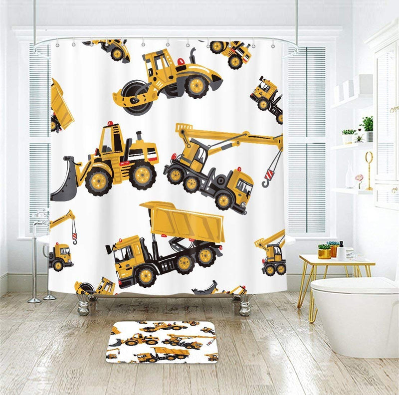 LIGHTINHOME Construction Truck Boy Kids Shower Curtain Excavator Cartoon Yellow Children’s Machinery Bathroom Home Decor Set Waterproof Polyester 72x72 Inch 12 Pack Plastic Hooks 72Wx72L - NewNest Australia