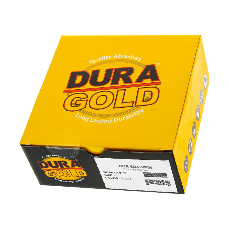 Dura-Gold Premium - Variety Pack - 6" Gold PSA Self Adhesive Stickyback Sanding Discs for DA Sanders -10 of Each Grit (80, 150, 220, 320, 400) Box of 50 Total Sandpaper Finishing Discs - NewNest Australia