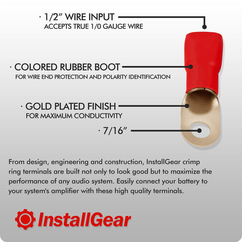 InstallGear 1/0 Gauge AWG Crimp Ring Terminals Connectors - 10-Pack (5 Positive, 5 Negative) - NewNest Australia