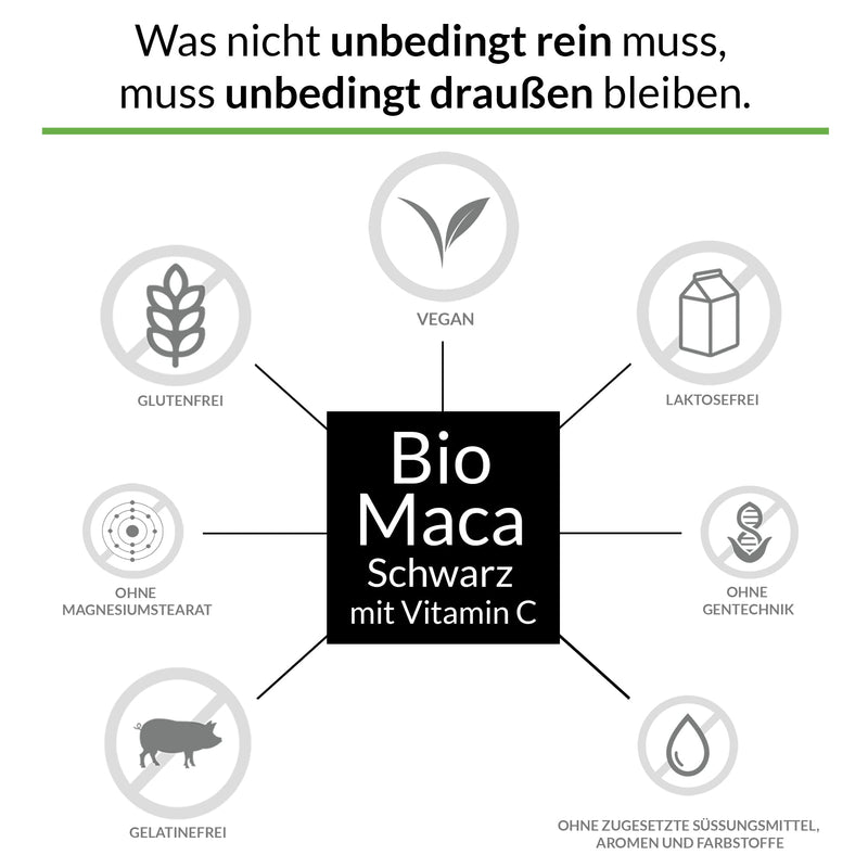 Organic Maca Capsules Black, 3000 mg Organic Maca per Daily Dose, 180 Capsules, With Natural Vitamin C, No Magnesium Stearate, Certified Organic, High Dosage, Vegan and Produced in Germany - NewNest Australia