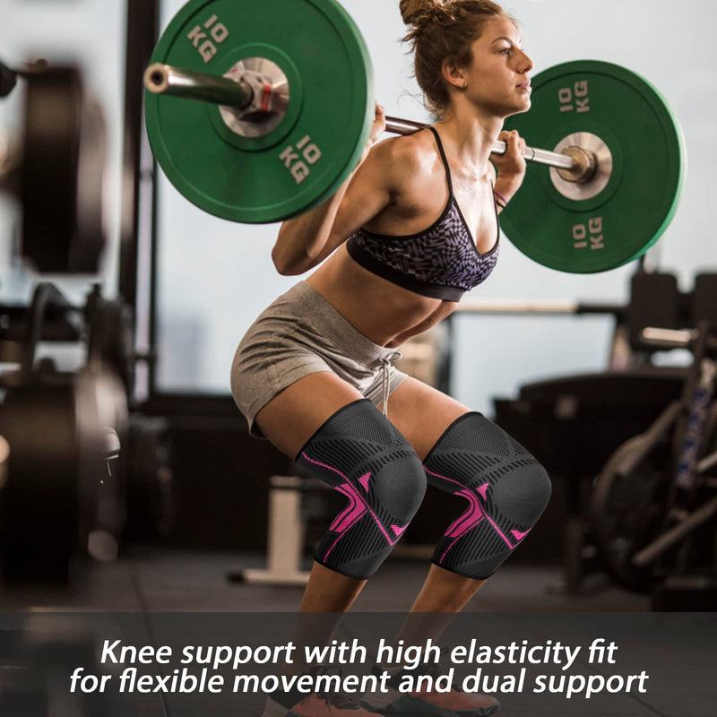 Ruilala Knee Support Adjustable Knee Brace 2 Pack for Men Women Anti Slip Compression Knee Sleeve for Meniscus Tear, Arthritis, Tendinitis, Ligament Injury, Weight Lifting, Sports (Rose, M) Rose - NewNest Australia