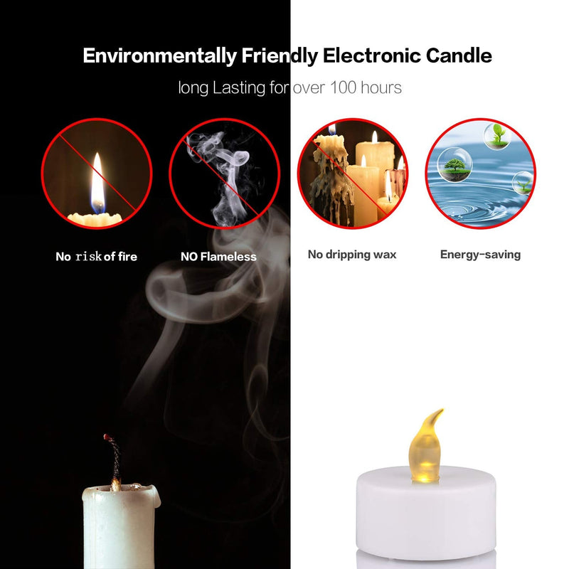 JUNPEI 24Pack Battery Tea Lights - LED Tea Lights Realistic and Bright Flickering Holiday Gift Operated Flameless LED Tea Light for Seasonal & Festival Celebration Warm Yellow Lamp Battery Powered J-01,24pack Warm Yellow - NewNest Australia