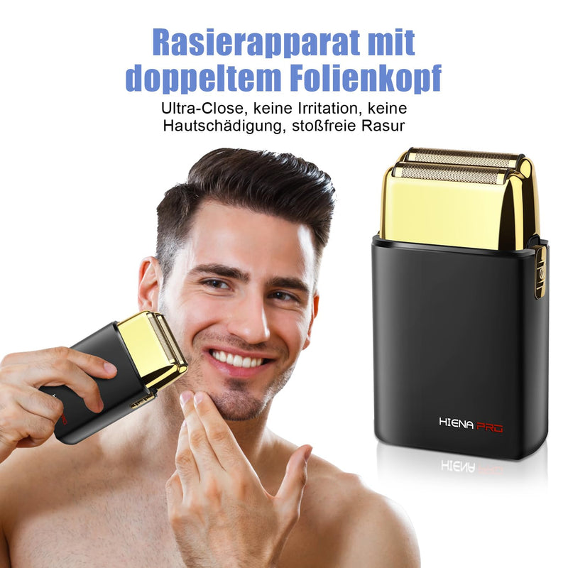 HIENA PRO foil razor men's electric razor Zero Gap skin wireless rechargeable travel razor black shaving set black gold - NewNest Australia