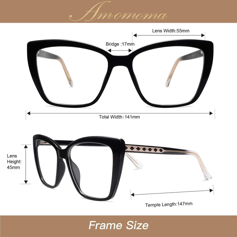 AMOMOMA Trendy TR90 Oversized Blue Light Reading Glasses Women,Stylish Square Cat Eye Glasses AM6031 0c1.black 0.0 x - NewNest Australia