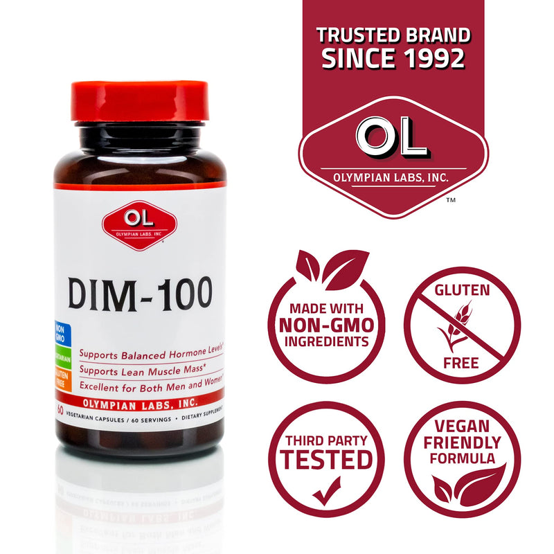 Olympian Labs DIM Supplement 100mg - DIM Diindolylmethane 60 Capsule Supply of DIM for Estrogen Balance, Hormone Menopause Relief, Acne Treatment, PCOS, Bodybuilding 100 MG, 60 Caps - NewNest Australia