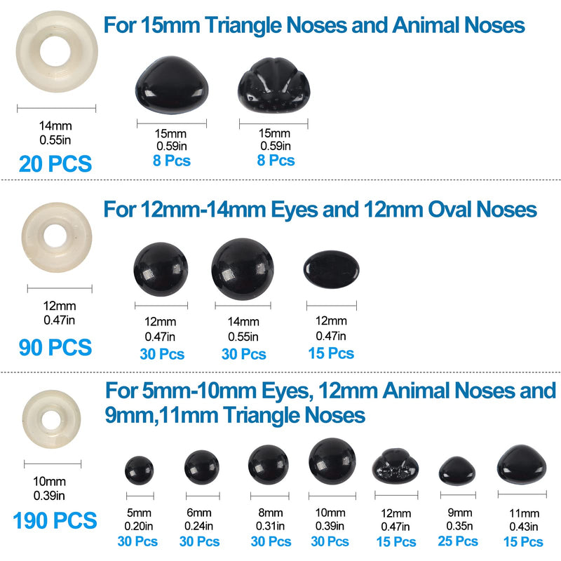 Yexixsr 566PCS Safety Eyes and Noses for Amigurumi, Stuffed Crochet Eyes with Washers, Craft Doll Eyes and Nose for Teddy Bear, Crochet Toy, Stuffed Doll and Plush Animal (Various Sizes) - NewNest Australia