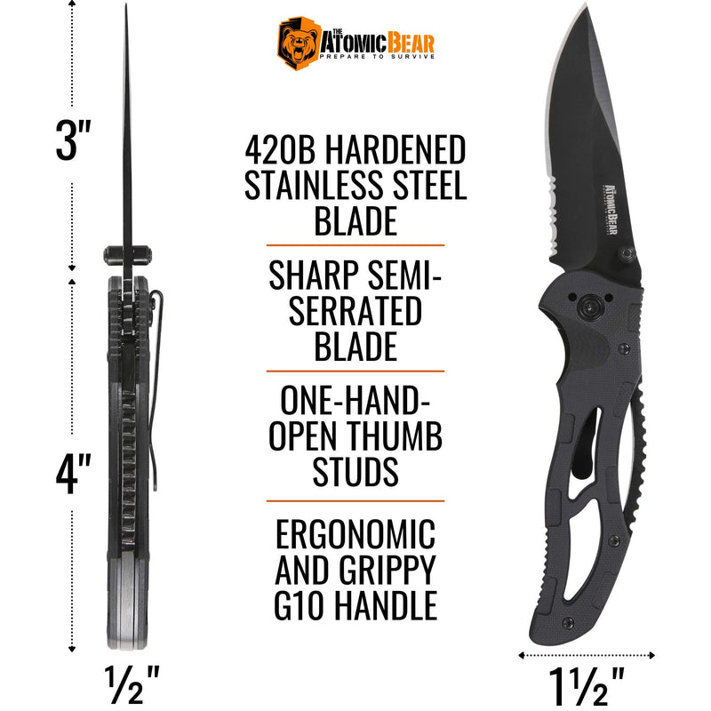 TacticaI Knife - Folding Knife Semi Serrated Stainless Steel Blade and G10 Handle Perfect for Rescue, Hunting, Fishing, Hiking, Camping, Climbing, Utility - NewNest Australia