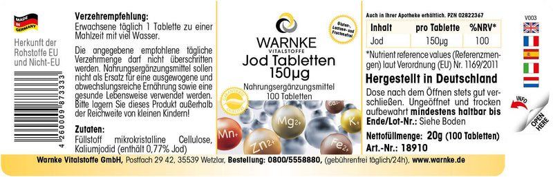 Iodine tablets - 150µg iodine per tablet - high dose & vegan - made from potassium iodide - 100 tablets | Warnke vital substances - NewNest Australia
