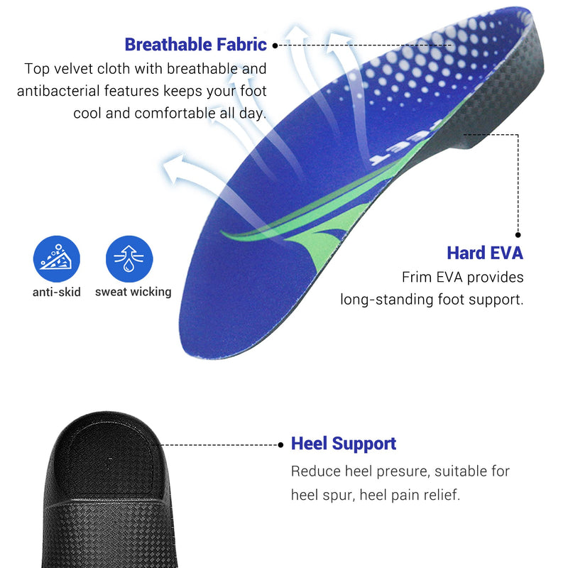 High Arch Support Insoles, FitFeet 3/4 Orthotics Shoe Insoles for Women and Men, Plantar Fasciitis Insoles for Flat Feet, Over-Pronation, Relief Heel Spur Pain Orthotic Inserts, Blue and Black, L L | 8.5~10.5 UK - NewNest Australia