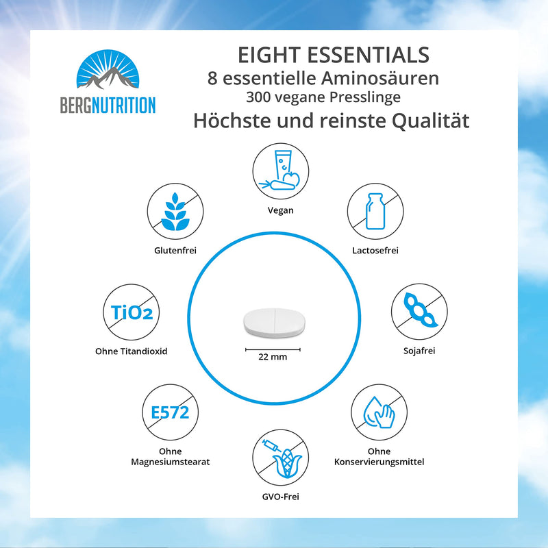 Berg Nutrition Eight Essentials, 300 Vegan Pellets With 8 Essential Amino Acids According To Prof. Dr. Luc√† Moretti For Optimized Protein Supply, Amino Acids Tablets Complex High Dose Eaa - NewNest Australia